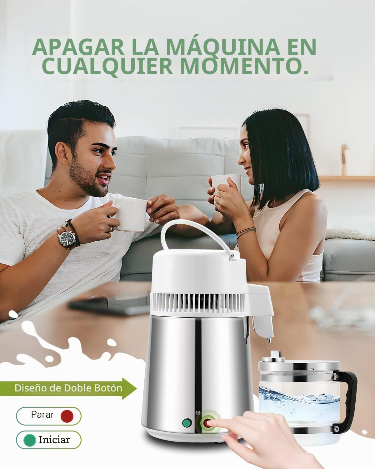 Destilador de Agua de Acero Inoxidable Para el Hogar - Destilación en Casa Con Jarra de Cristal de 220 V