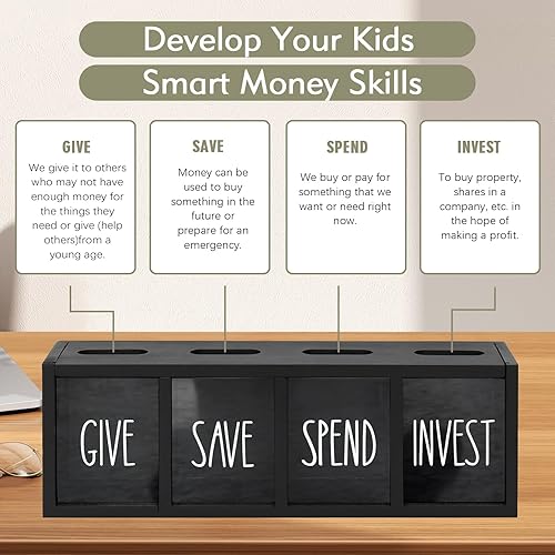 Miniatura 12 de Alcancía de madera para niños, caja de ahorro de dinero para adultos, bancos de niños para billetes y monedas, alcancía para niños y niñas, caja