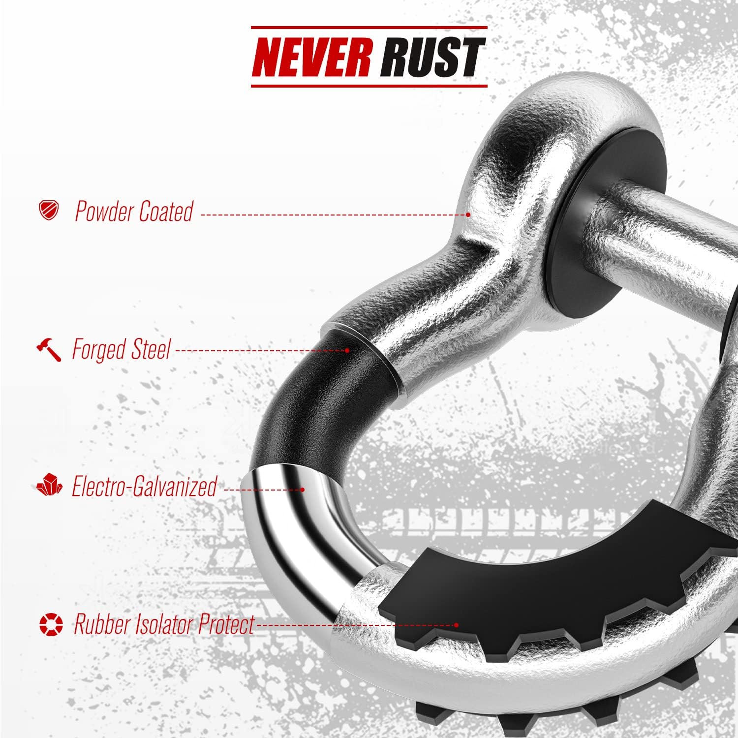FieryRed 3/4 Inch D Ring Shackle 22,046Ibs Break Strength with 7/8 Inch Locking Pin,Black Isolator Washer Kits to Use With Tow Strap,Pack of 2