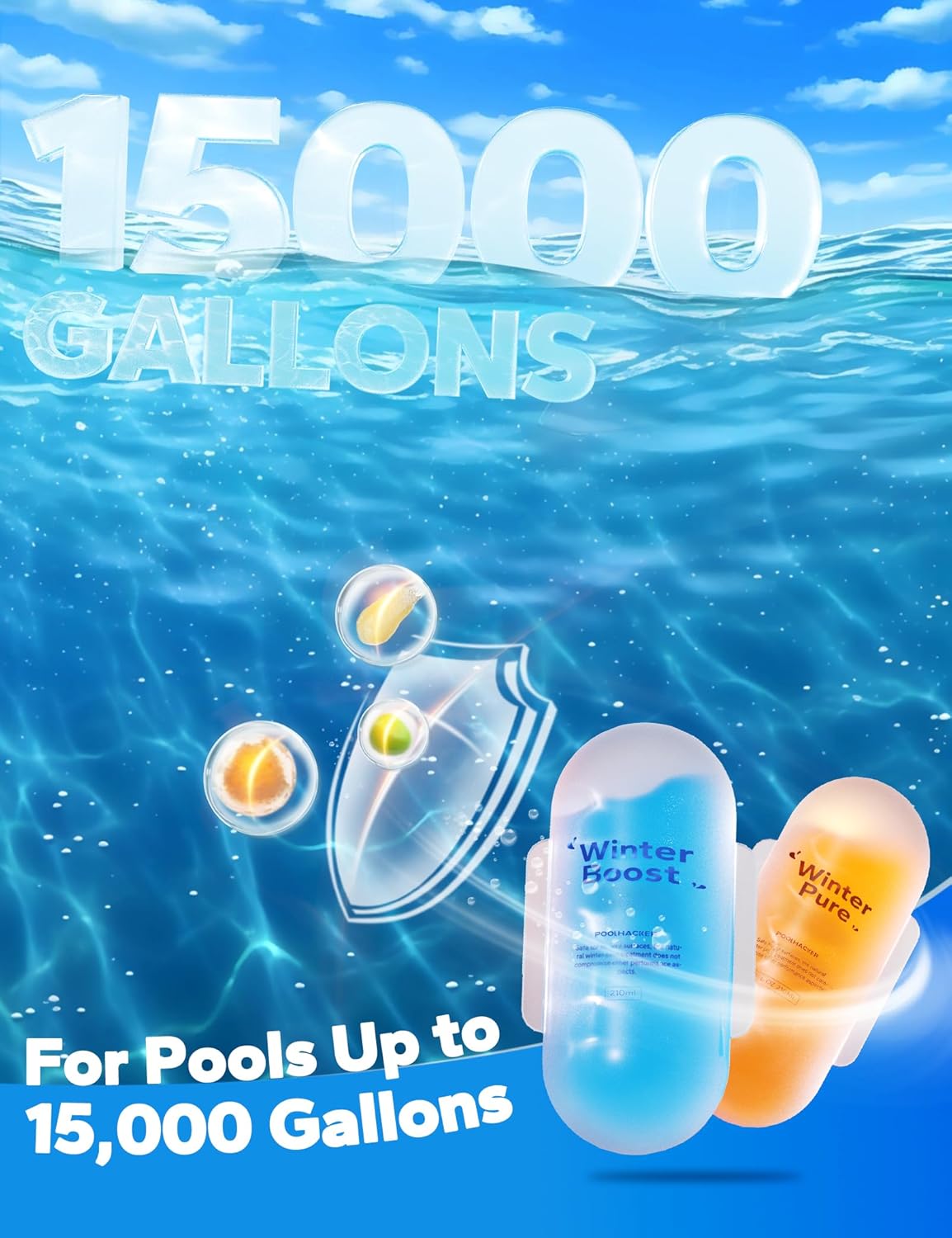 Winter Pool Closing Kit - 3 in 1 Winterizing Care for Above Ground Pool and inground Pools, Long-Lasting & Safe for 15,000 Gallons