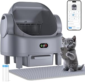 Automatic Cat Litter Box Self Cleaning Litter Boxes for Cats,Open-Top Large Automatic Litter Box for Multiple Cats with Safety Sensors, Includes Liner Bags and Litter Mat