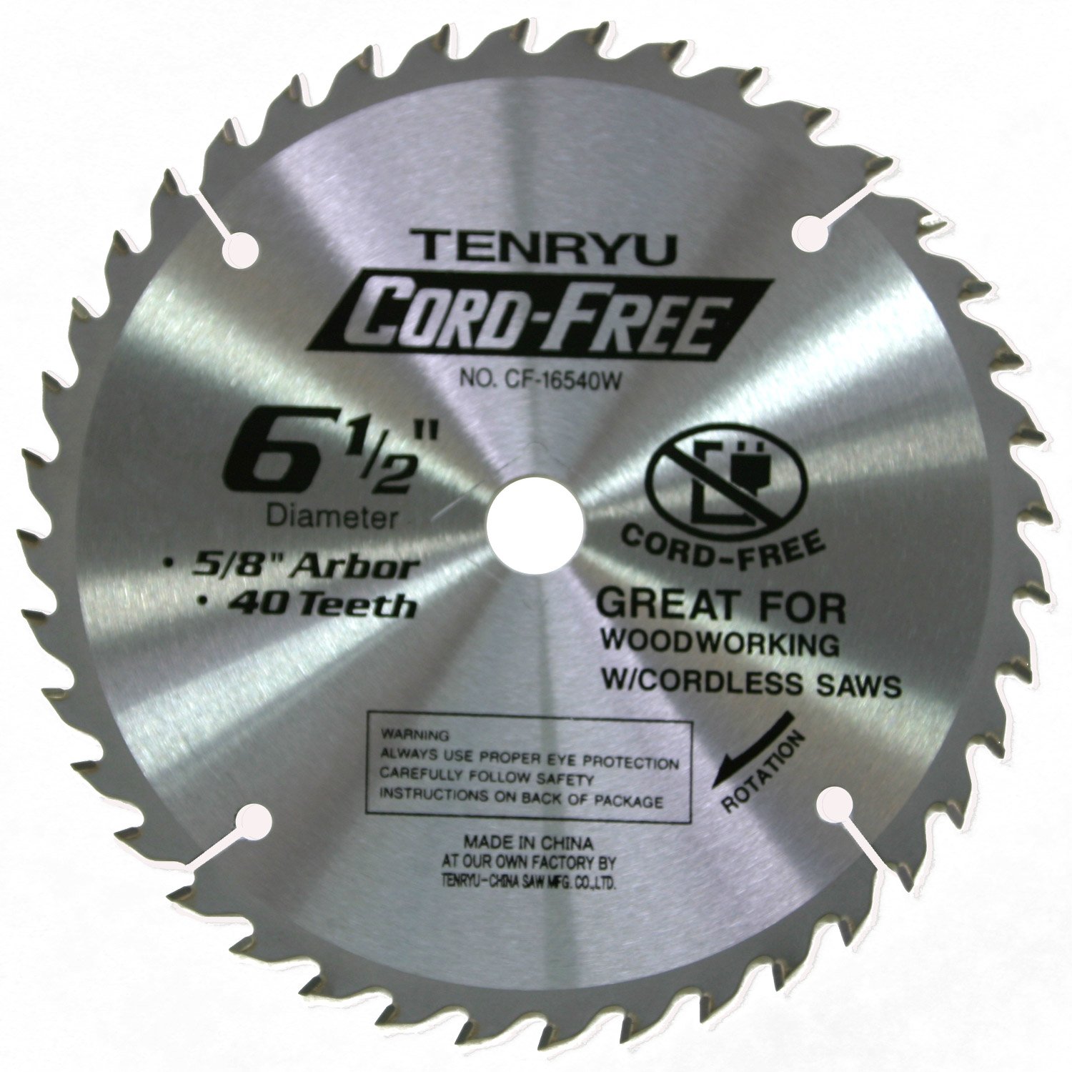 TENRYU CF-16540W Cordless Wood 6-1/2-Inch 40T Saw Blade