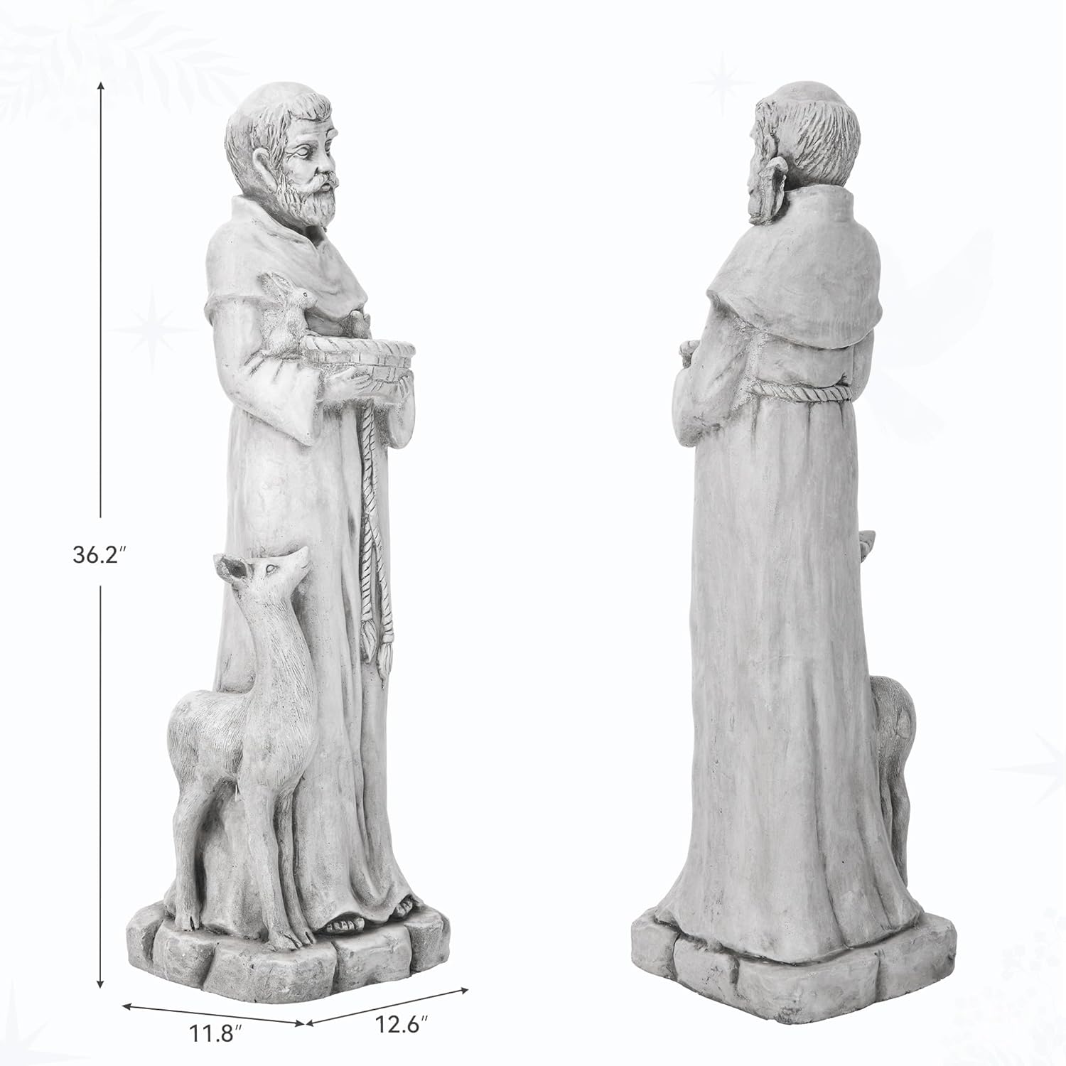 St Francis Garden Statue, 36.2" Saint Francis Catholic Outdoor Statues, Large Religious Christian Sculpture Deor for Prayer and Meditation, Patron Saint of Animals Patio in Durable MGO Stone