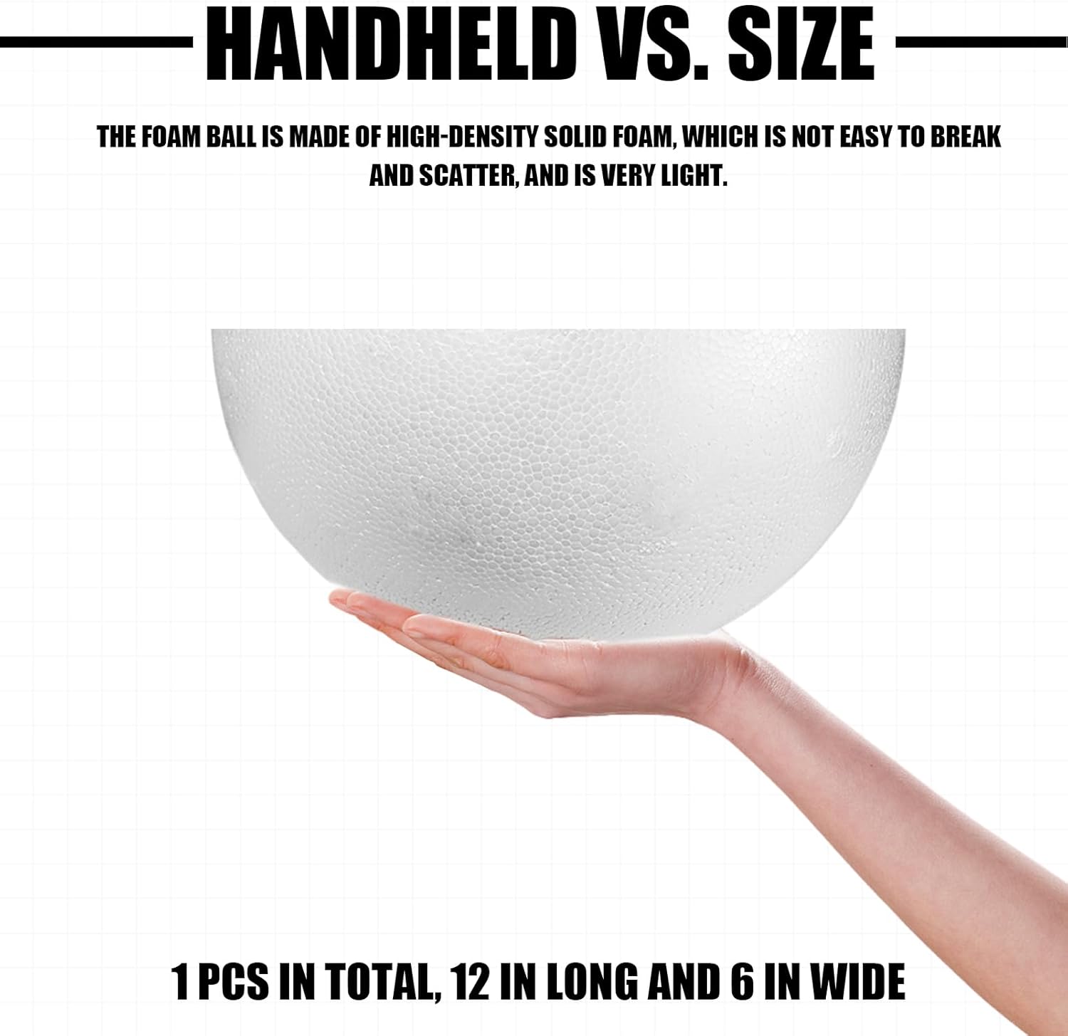 Styrofoam Half Balls 12 Inch,1PC Large White Half Foam Balls for Crafts, DIY Craft Giant Foam Balls for Home and School,Smooth Solid Round Balls (Half styrofoam-12in-1pc)