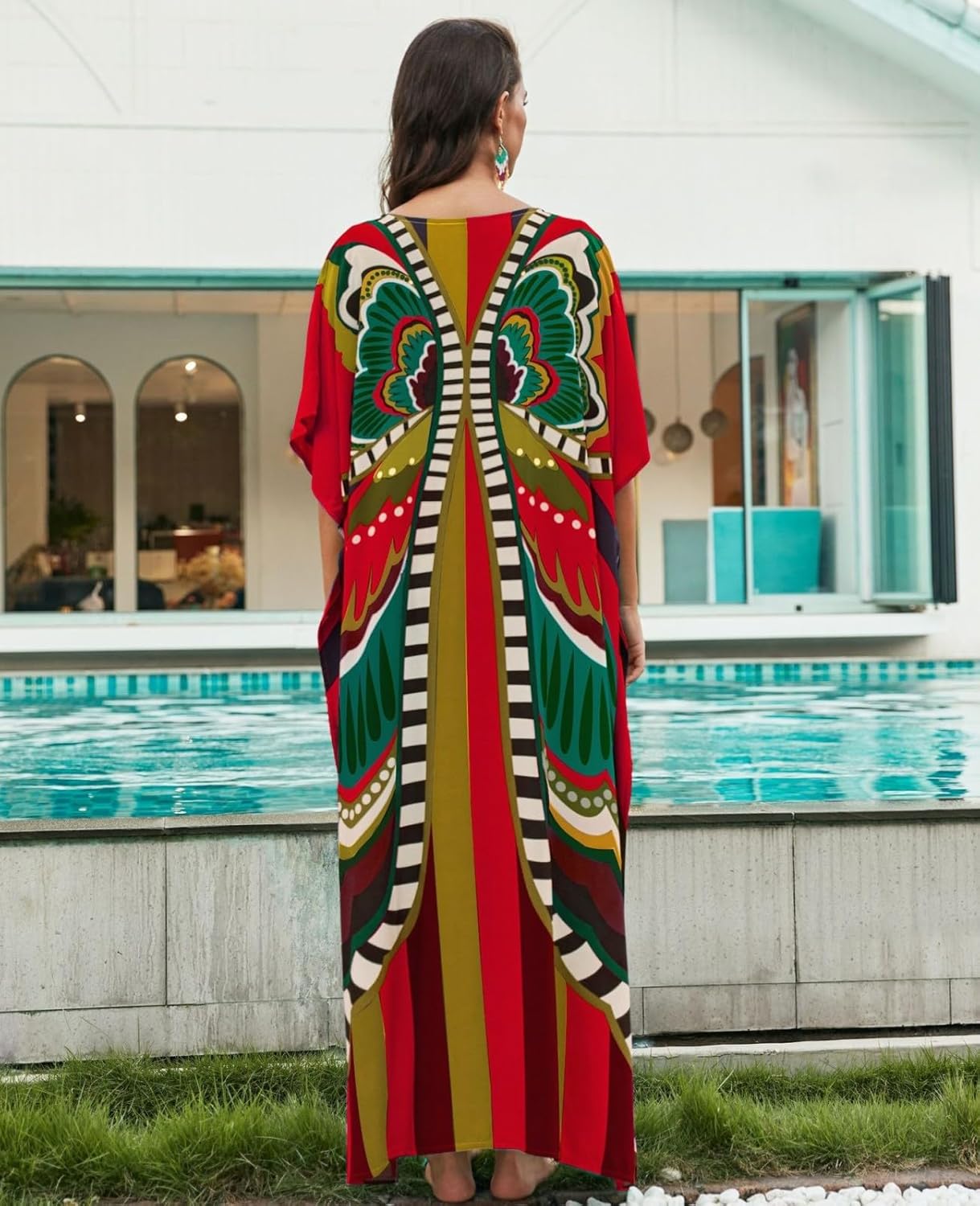 Kaftan Dresses for Women Plus Size Bathing Suit Cover up Batwing Sleeve Caftan Maxi Beach Dress - Image 4