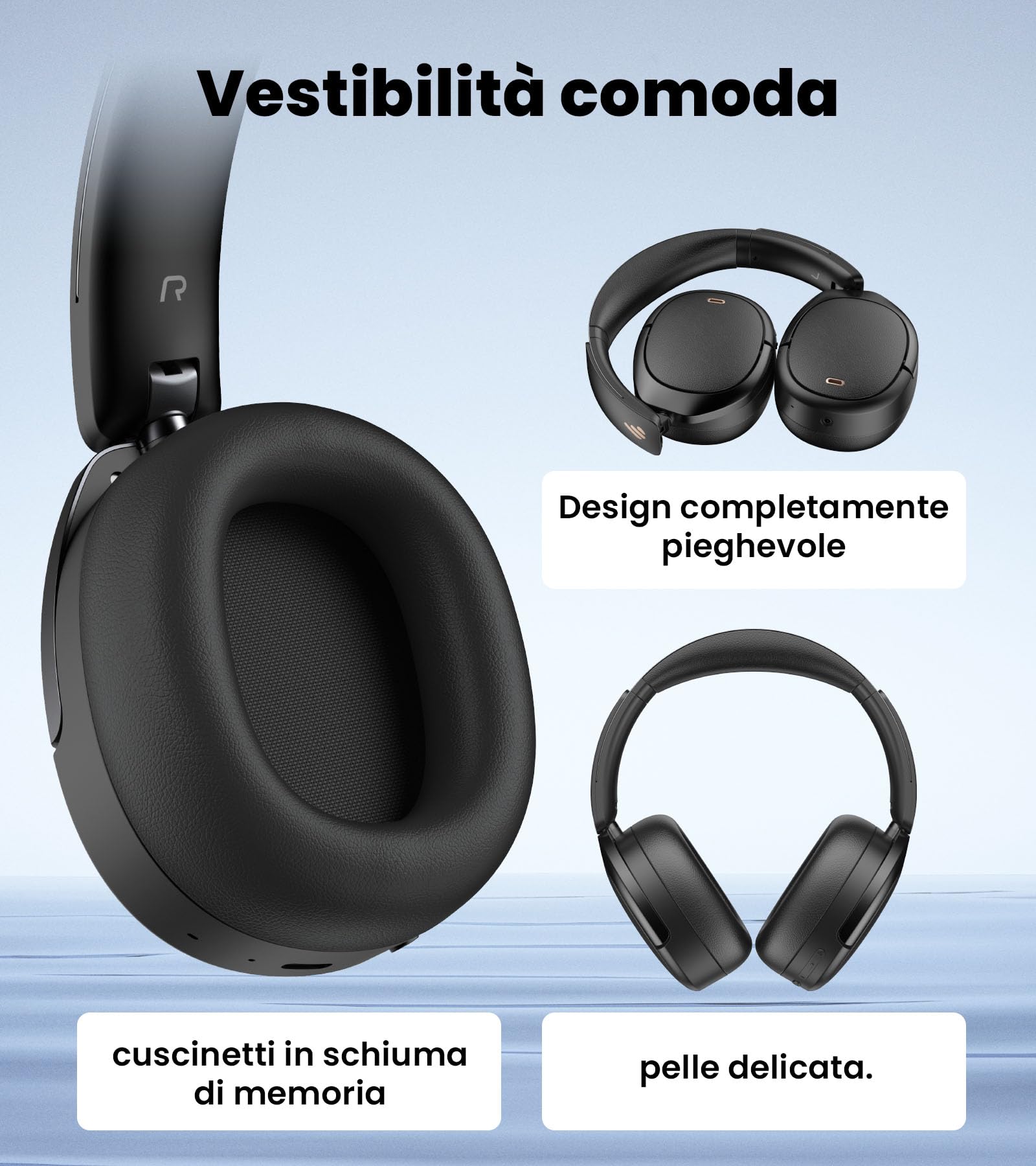Edifier W80 Cuffie Over-Ear con LDAC & Hi-Res Wired & Wireless, Nero | -49db ANCmultipoint, Chiamate AI Chiare, Ricarica Rapida, Bluetooth 5.4, Comode, Trasportabili