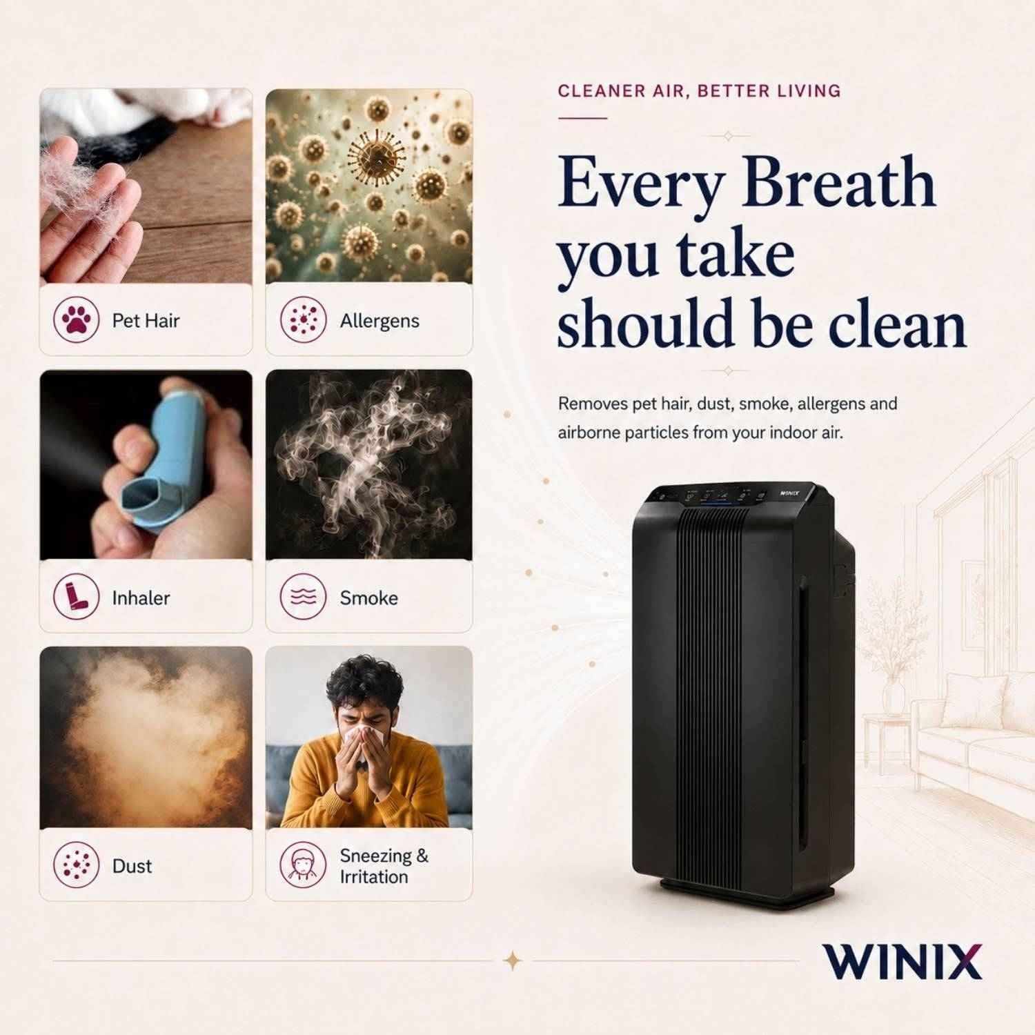 WINIX 5500-2 Air Purifier for Home Large Room Up to 1881 Ft² in 1 Hr, True HEPA, High Deodorization Carbon Filter and Auto Mode, Captures Pet Allergies, Smoke, 2 YEAR WARRANTY 1