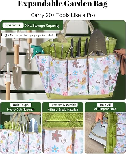 Miniatura 6 de Juego de herramientas de jardinería de 9 piezas de herramientas de mano de jardinería resistentes con bolsa de mano floral, kit de suministros de