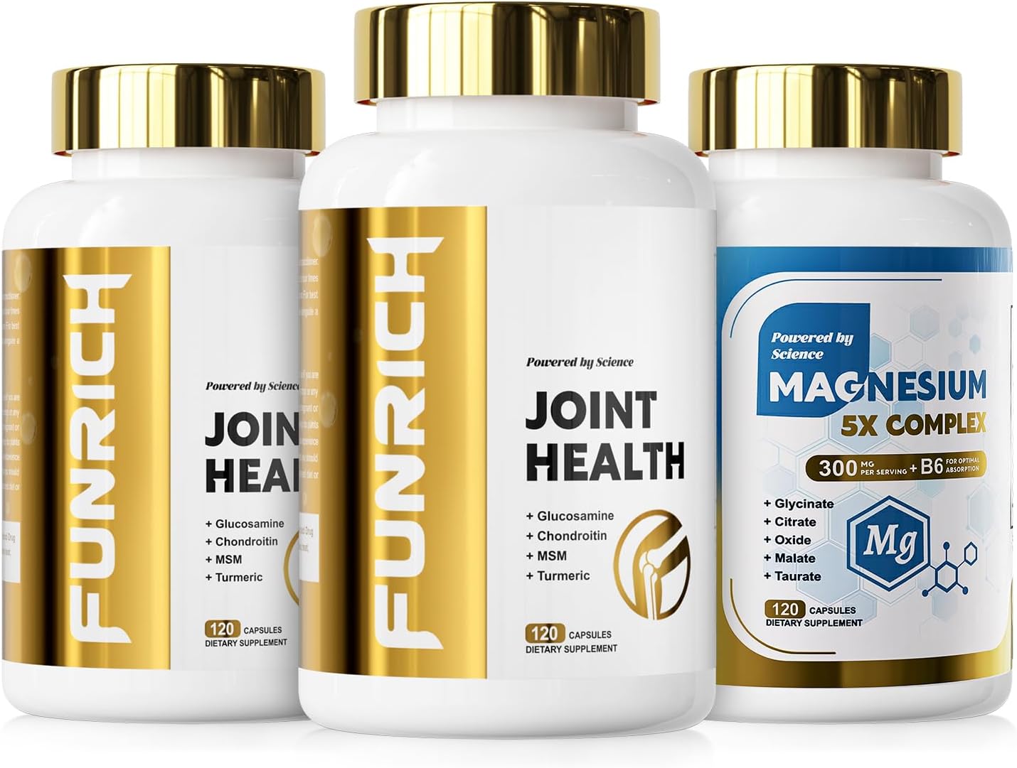 60-Day Supply Move & Relax Bundle, Glucosamine Complex & Magnesium Complex Supplement Set, 3 Individual Bottles Glucosamine Complex and Magnesium Complex