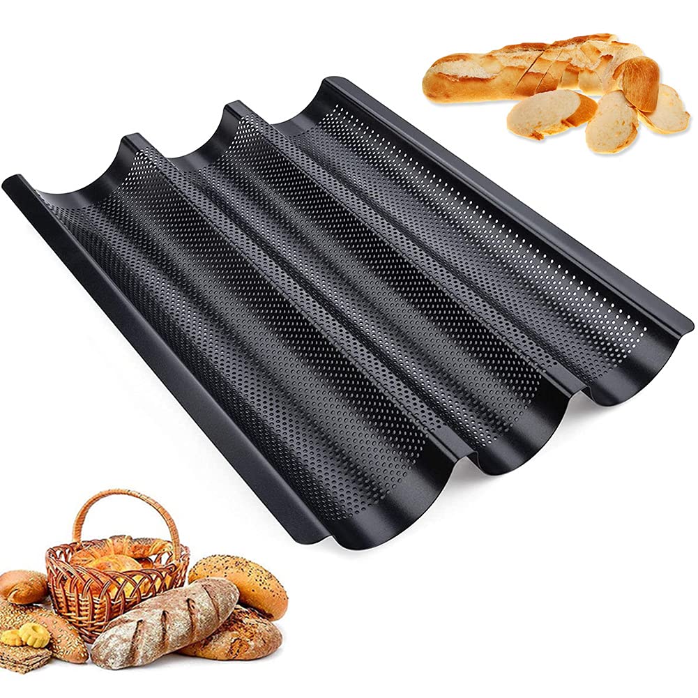 Moule à pain perforé et anti-adhésif pour 3 baguettes croustillantes