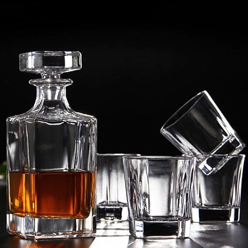 Miniatura 5 de Decantador de vidrio con tapón geométrico hermético, decantador de whisky para vino, bourbon, brandy, licor, jugo, agua, enjuague bucal, vidrio