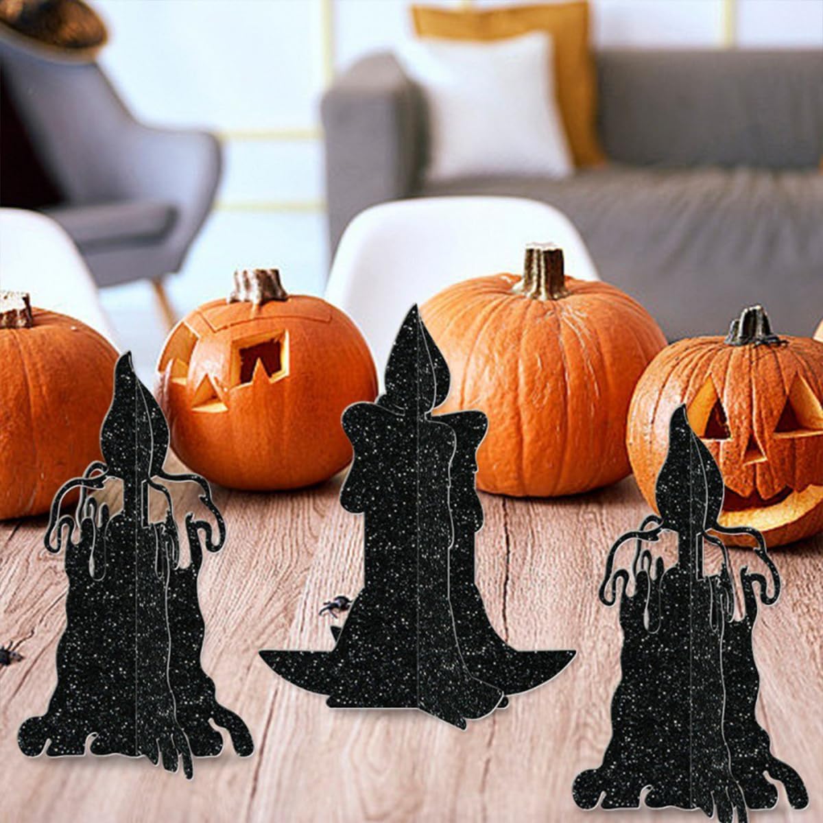 6Pcs Halloween Candelabra Decorations 3D Black Paper Candle Holders Silhouette Prop Hanging Chandelier Garland Decoration for Halloween Centerpiece Table Settings Wall Hangings Decor Party Supplies