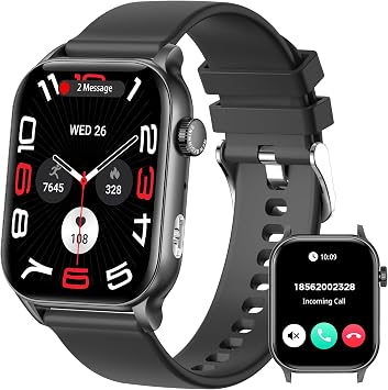 Men Women Smart Watch, Bluetooth Call Smartwatch with LED Flashlight, 1.95 AMOLED Display, Fitness Tracker with Heart Rate, SpO2 & Sleep Monitor, 100+ Sports Modes, Compatible with iOS Android
