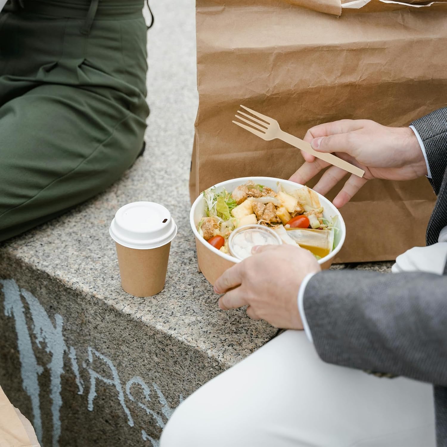 Disposable Silverware Bulk Heavy-Duty 150 Pcs, Compostable Forks, Spoons and Knives, Disposable Cutlery Set, Biodegradable Eating Utensils for Party, Wedding, Camping, Office Event (Light Brown) - Image 5