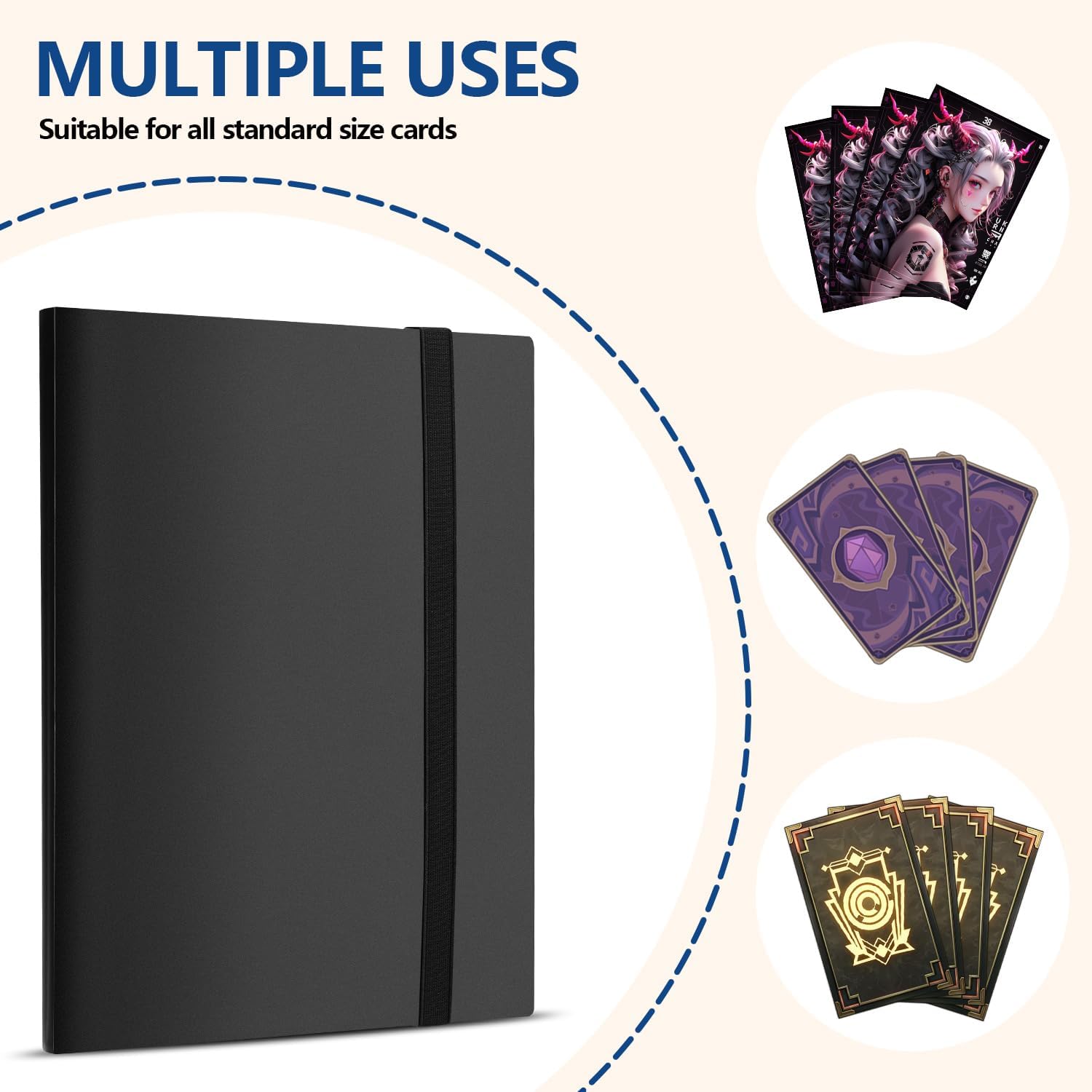 Card Binder, EDUDIIU 9 Pockets Premium Trading Card Binders, Cards Collection Binder Album, Side Loading Yugioh Holder Book for Sport, Football, Baseball Collector - Black