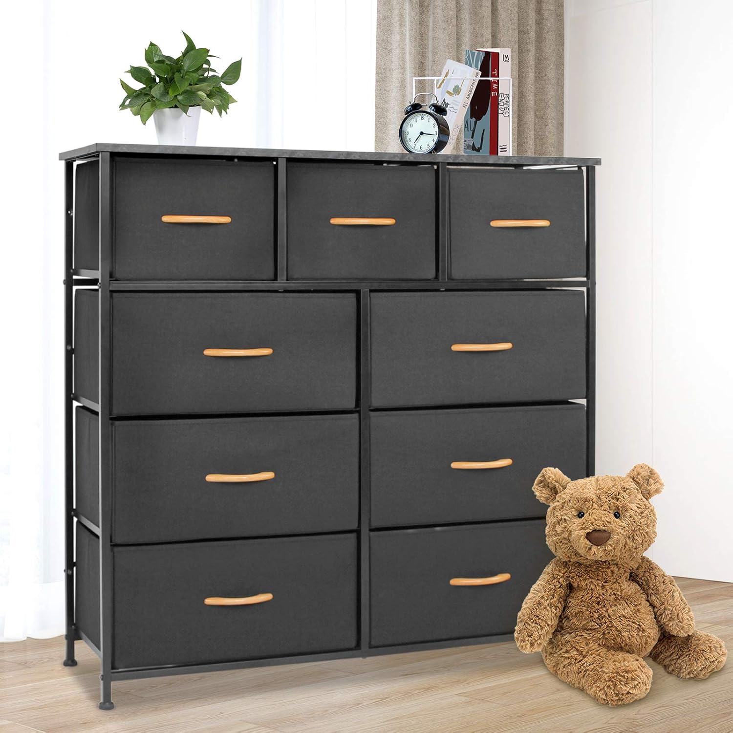 Blасk Frіdау 🔥 Bigroof Dresser with Drawers, Storage Organizer Fabric Drawers for Bedroom Bathroom-Steel Frame Wood Top Fabric Bins for Clothing Blankets Plush Toy