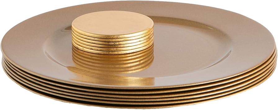 Argon Tableware Metallic Charger Plates & Coasters Set - Gold - 12pc - 33cm