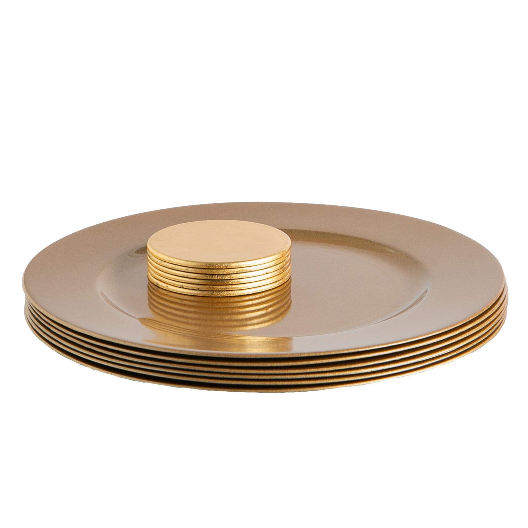 Argon Tableware Metallic Charger Plates & Coasters Set - Gold - 12pc - 33cm - Metallic Finish Reusable Dining Table Setting Plates Drink Placemats for Christmas, Celebrations, Restaurant Decor