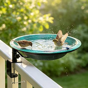 11.5" Deck Mounted Birdbath & Feeder, GreenYard Decor