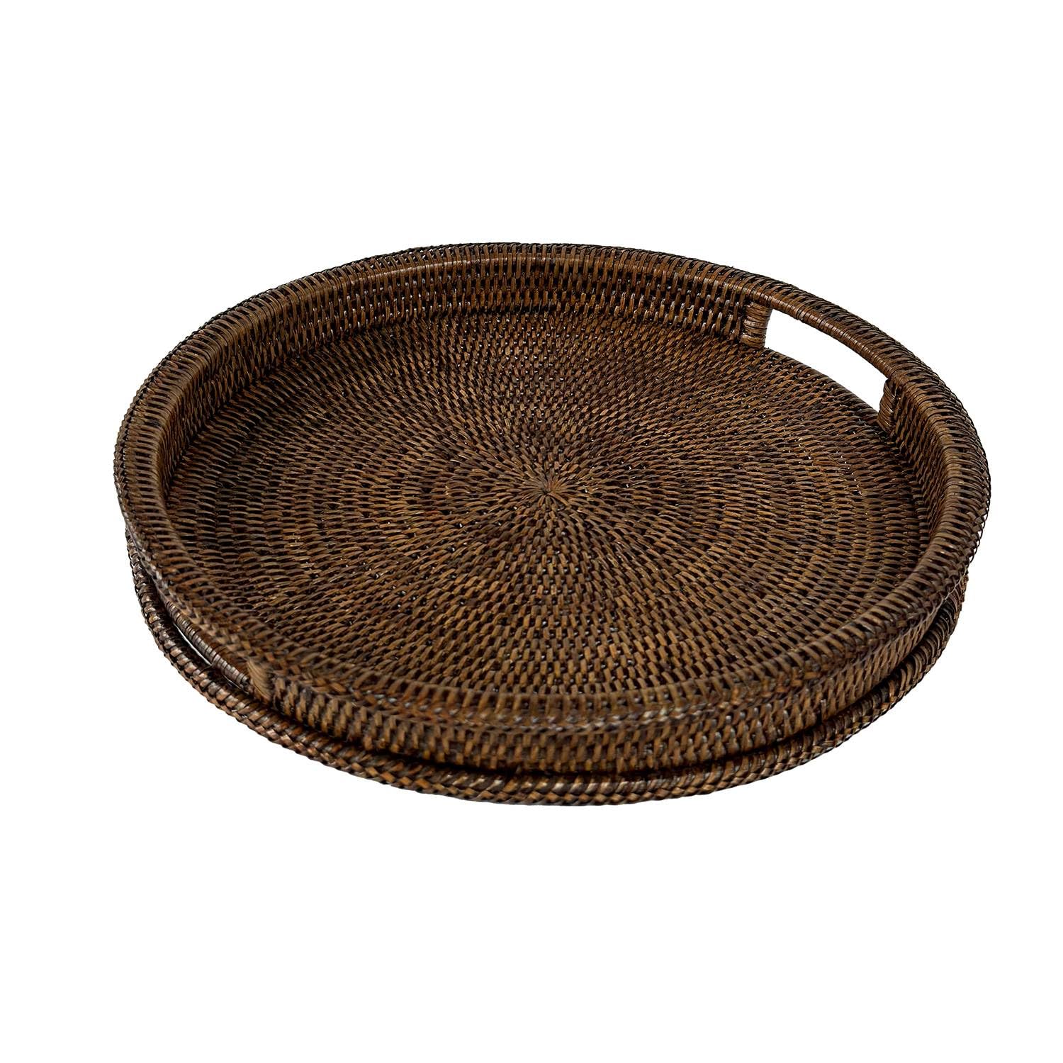 LA PORCELLANA Bianca - Plateau Rond Botanio Marron diamètre 40 cm, rotin