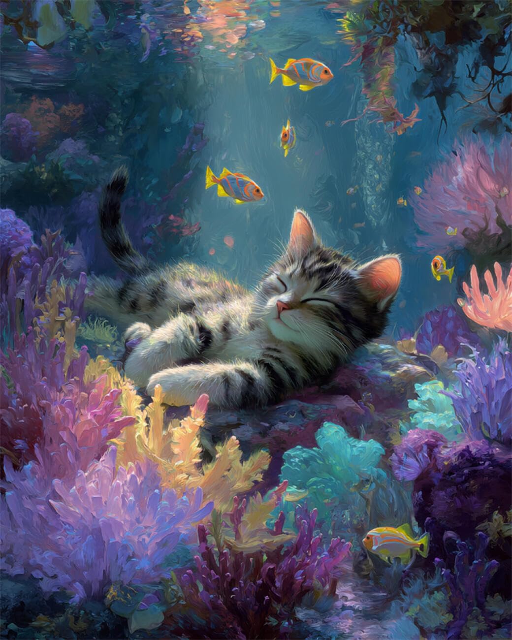 AYAOYANGGO Animal DIY Beading Embroidery Kit Coral and Cat Beadwork Craft Kit for Beginners,Needlework Set,Preprint Pattern Decor Wall Art 60x80cm