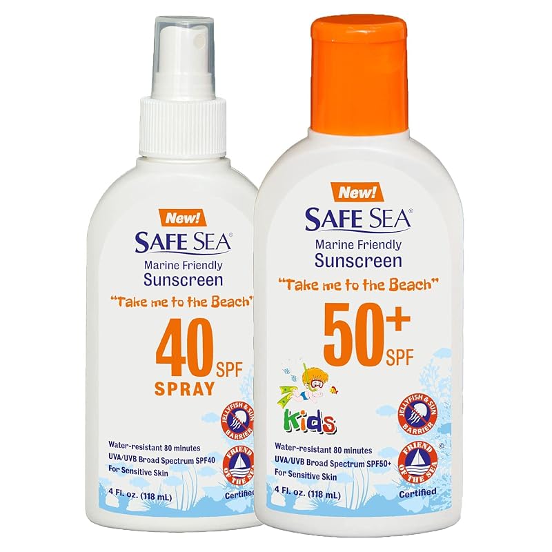 SAFE SEA Loção para cuidados da pele com spray SPF40 e produto infantil SPF50, pacote com 2