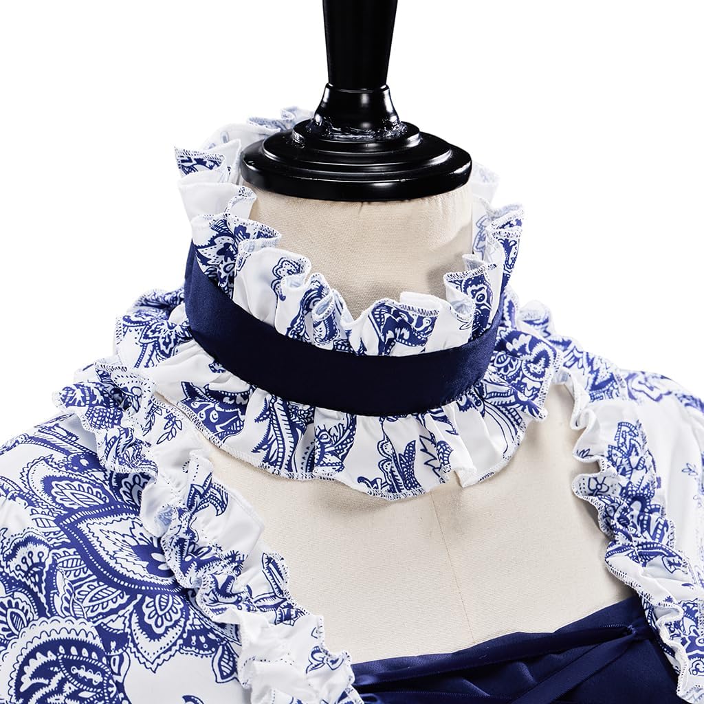 1791's lady Women's Victorian Rococo Dress Blue Floral Gown Masquerade Costume Dress