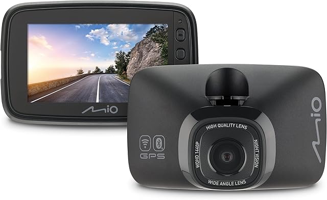 Mio MiVue 818 Bluetooth Car Camera Dash Cam 2K WQHD 1440p, Full HD @60fps, F1.8, FOV 140, GPS, WIFI, Km Stand, G-Sensor, Display 2.7".mp4 (H.264), Parking Mode, MMC Up to 1288 GB