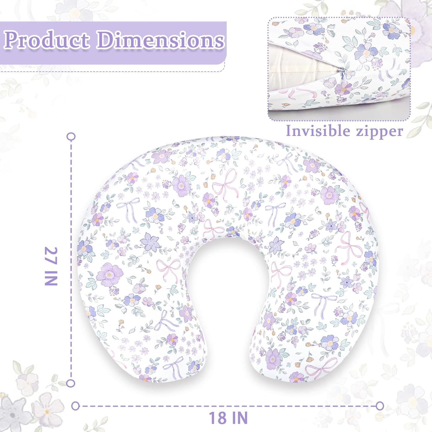 SWESEN Nursing Pillow Covers, Seat Cover, Ultra Soft Nursing Cover for Breastfeeding Pillows, Stretchy Nursing Pillow Slipcover for Baby Girls Boys, Fits Standard Baby Pillow, Purple Floral