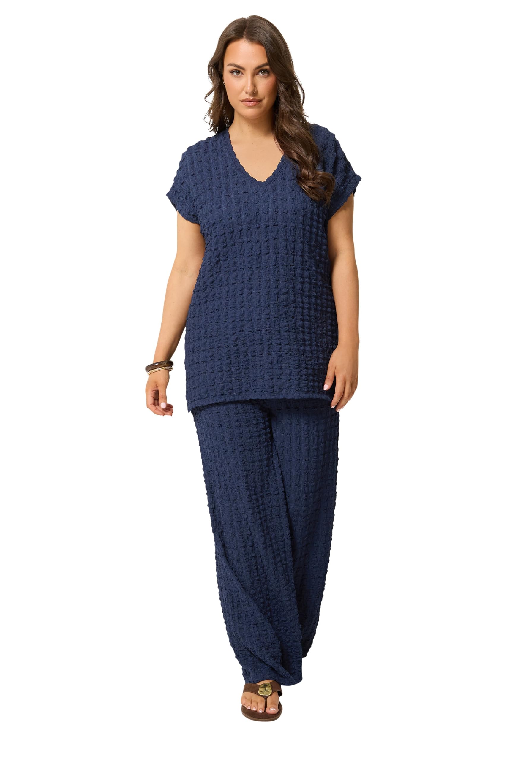 Yours Women's Mid Navy Bubble Textured T-Shirt In Size 14