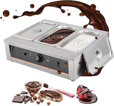 1500W Electric Chocolate Tempering Machine, 26 Lbs 3 Tanks Chocolate Melter with Temp Control 86185F, Stainless Steel Electric Commercial Food Warmer for Chocolate/Milk/Cream Melting and Heating