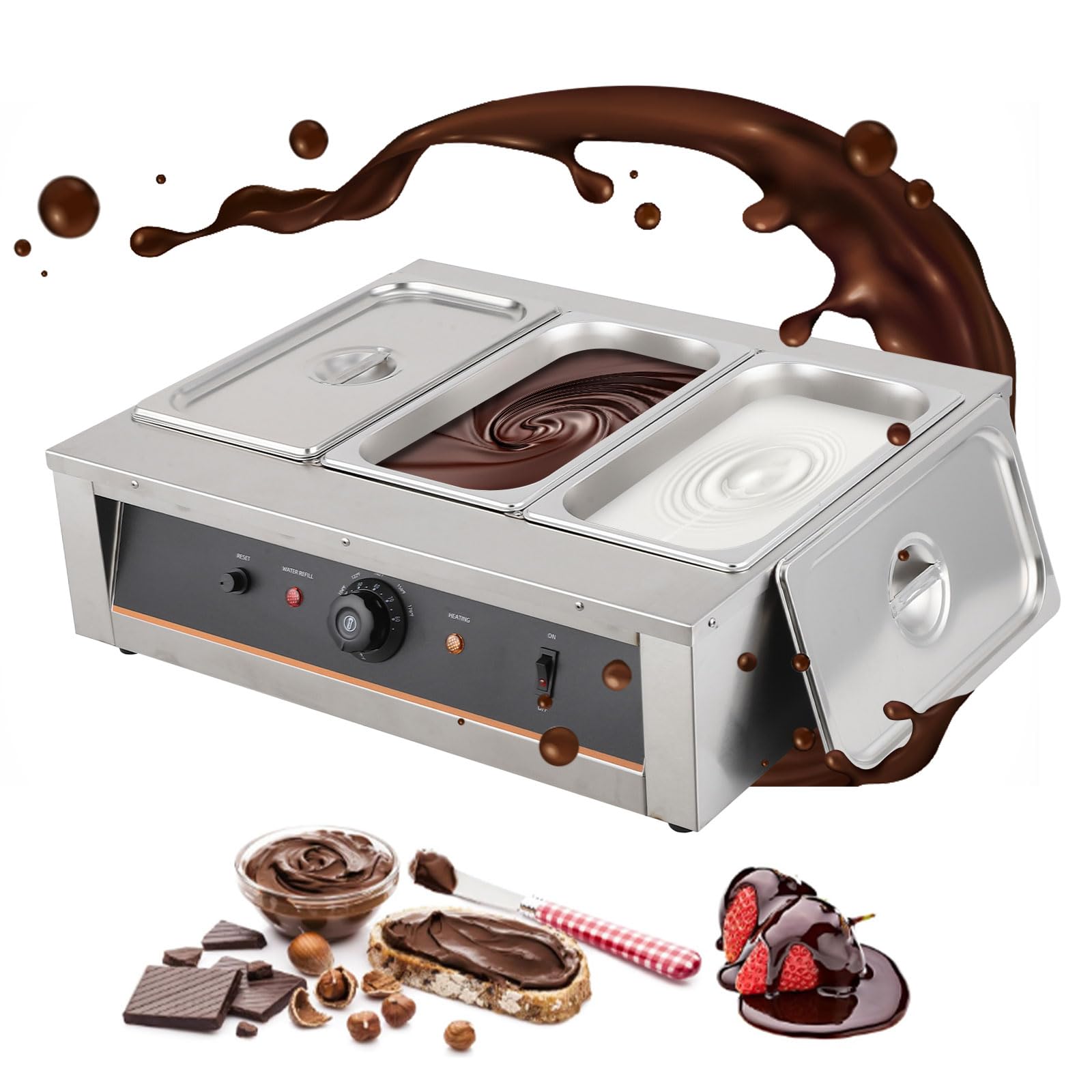 GarveeTech GarveeTech Chocolate Tempering Machine - 4.12 QT*3 Tanks, Rapid Heating, TEMP Control 86~176?, 1500W, 304 Stainless Steel Body