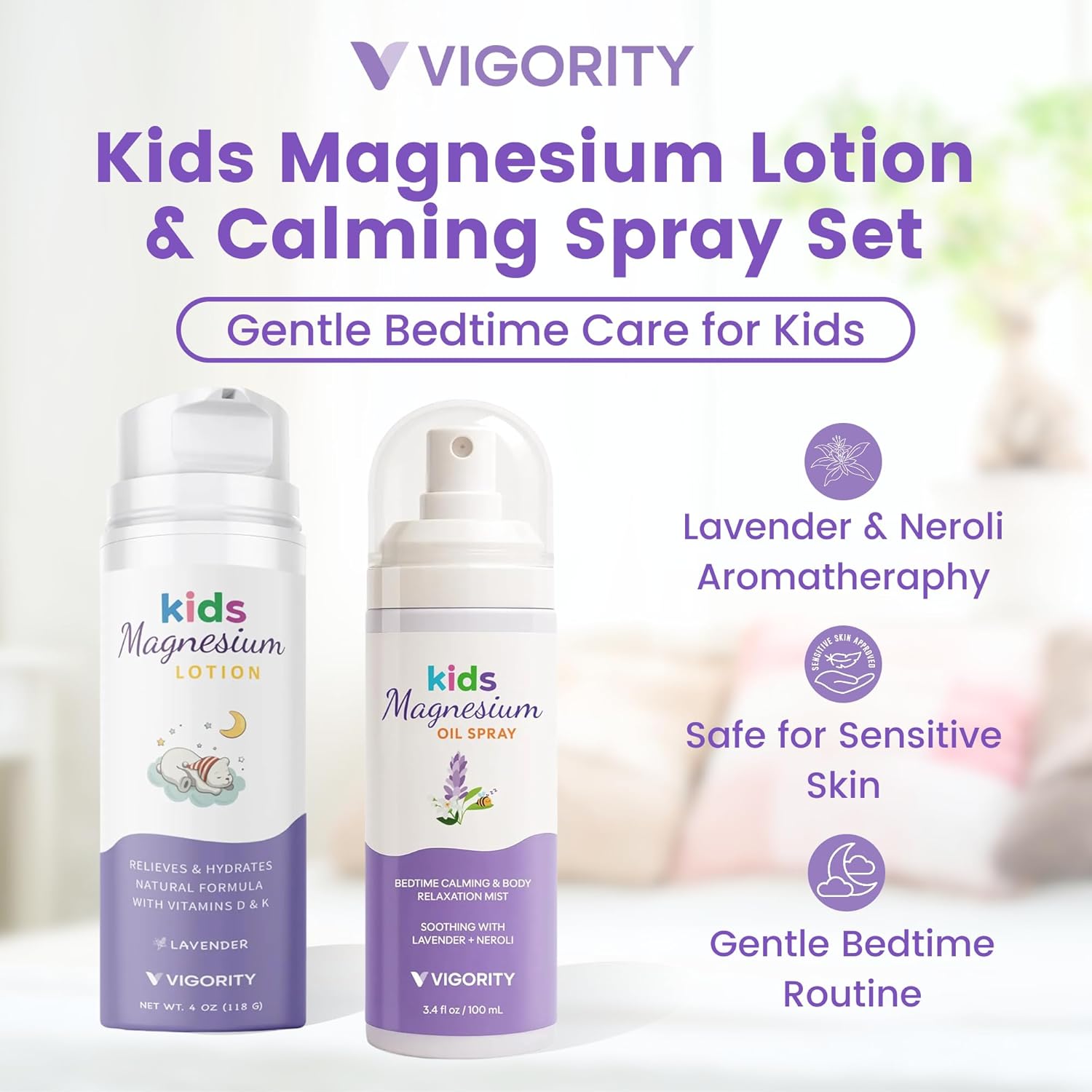 Kids Magnesium Lotion & Magnesium Sleep Spray Set - Calming Lavender Magnesium Oil Spray for Kids Bedtime + Soothing Body Lotion for Nighttime Legs & Feet Comfort, Aromatherapy Lavender & Neroli - Image 3