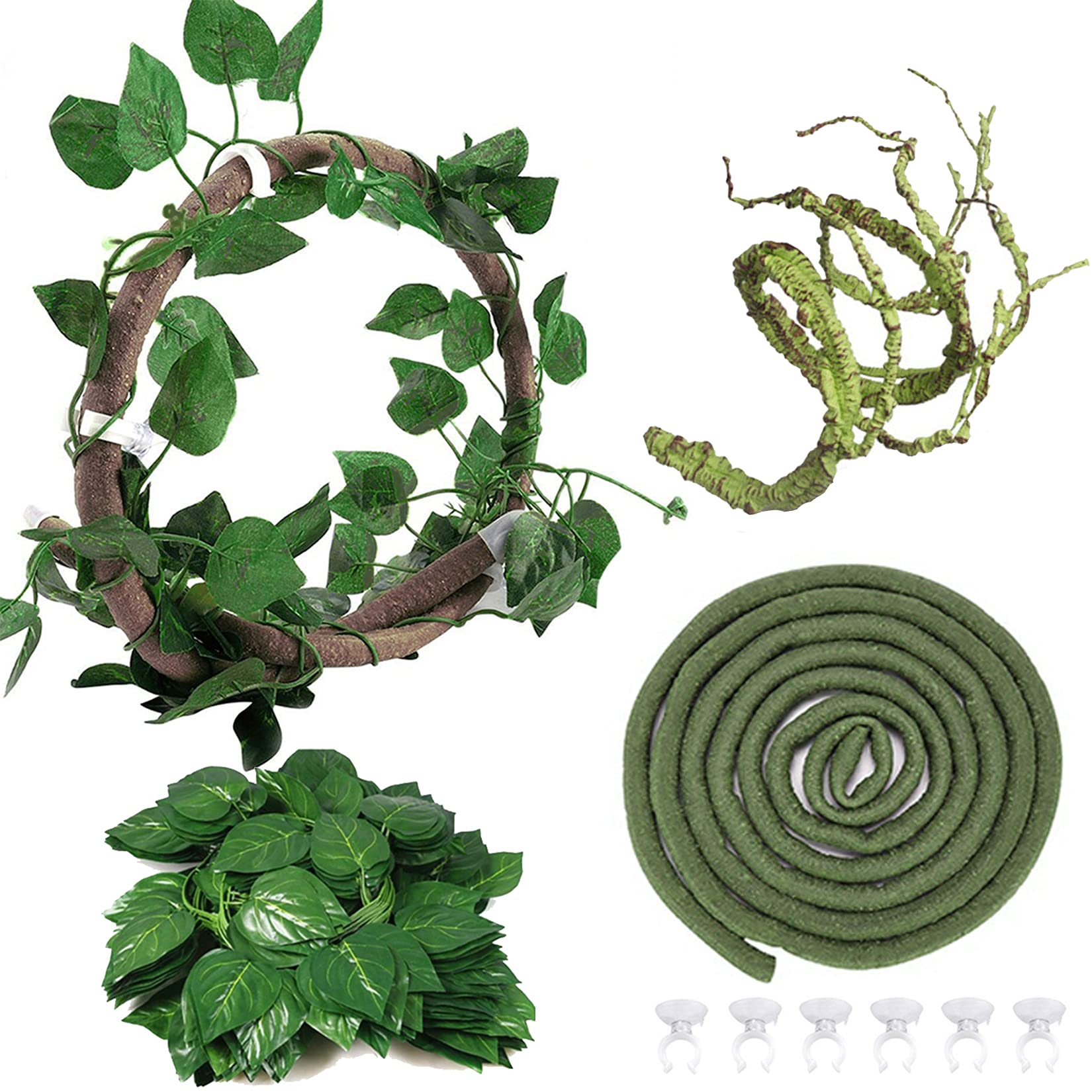 Hamiledyi Lizard Climbing Jungle VinesÃ‚ 9.8FT FlexibleÃ‚ Reptile Leaves with Suction Cups Reptile Tank Habitat DecorÃ‚ for Gecko, Snakes,Chameleon,Bearded Dragon