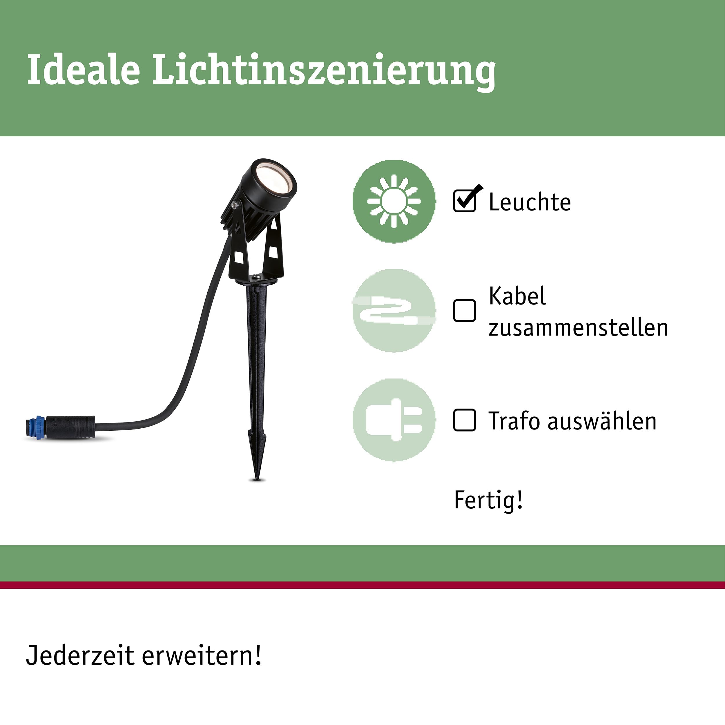 Paulmann 94374 Plug & Shine LED Gartenstrahler Warmweiß Einzelspot IP65 3000K 3,5W Schwarz