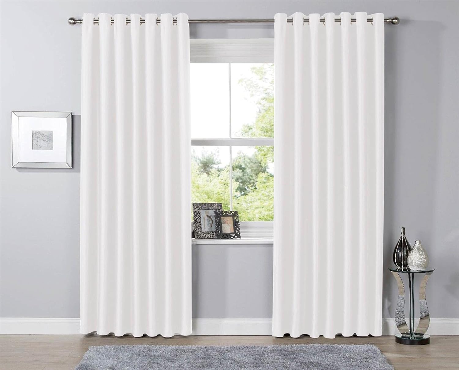 Olivia Rocco Blackout Eyelet Curtains Black Out Thermal Ring Top Curtain Pair Window Treatment Living Room Bedroom, 90" (Width) x 90" (Drop) White