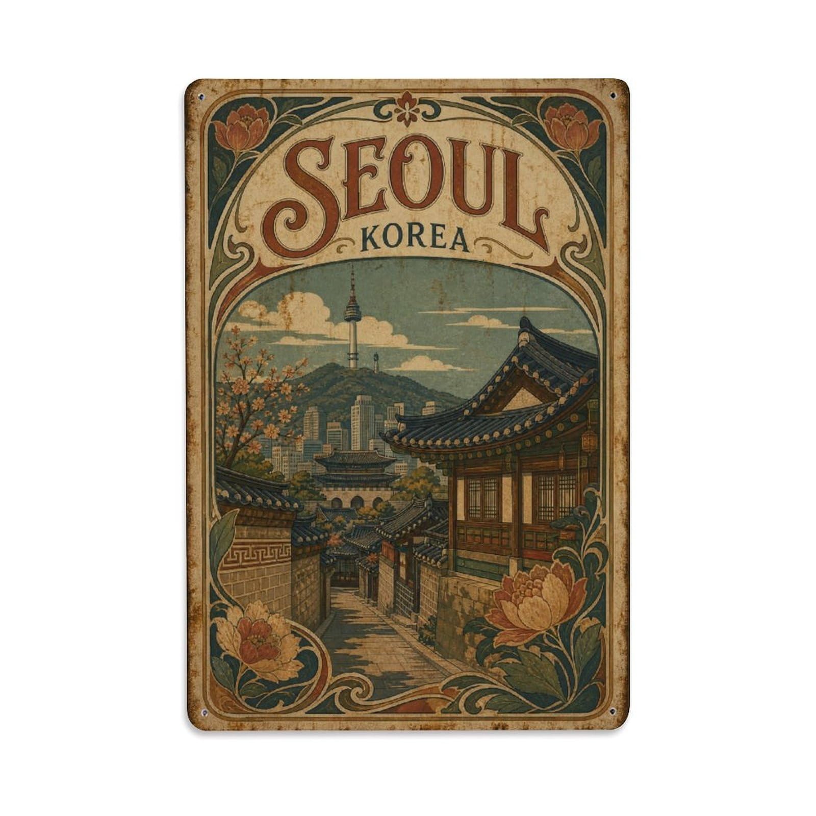 Retro Seoul South Korea Historic Palace Landmark Travel Metal Tin Sign