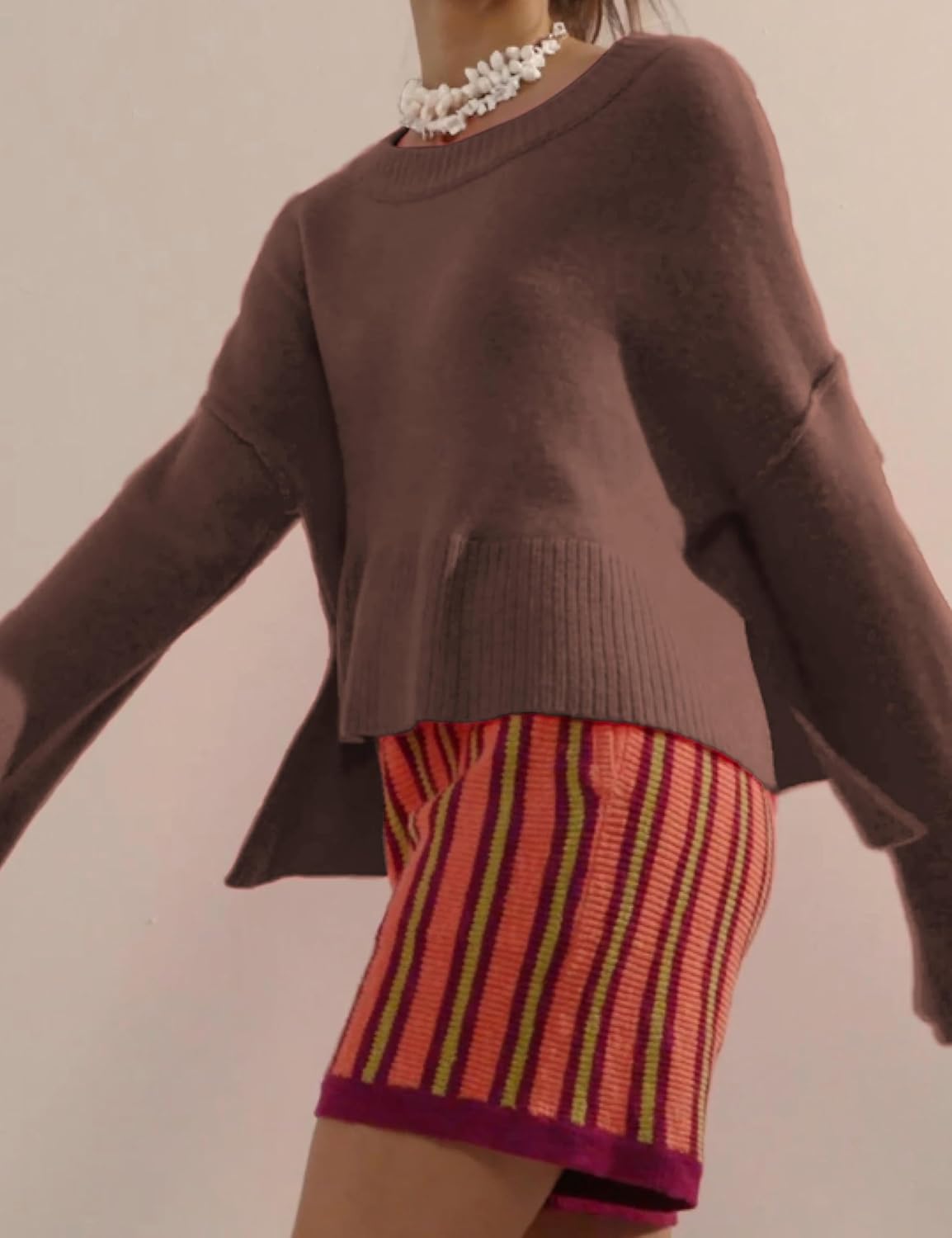 Sweaters for Women Bell Long Sleeve Crewneck Side Slit Fall Winter Casual Oversized Pullover Knit Sweater Top(0001) - Image 3