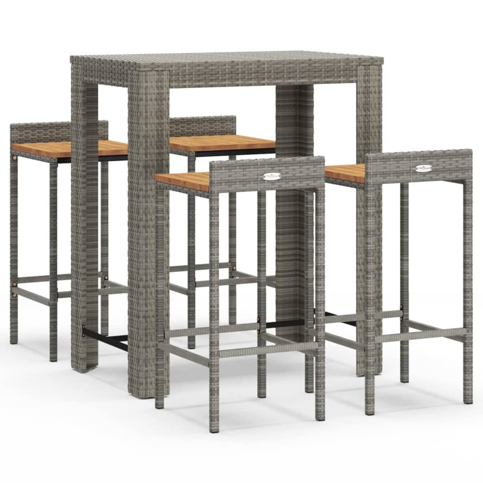 Homgoday Tavolo Bar e sgabelli da giardino 5 pezzi Legno Acacia Rattan PE Grigio, Set da Tavolo Alto e Sgabelli Colazione Mobili Bar Sala da Pranzo Cucina Sedia Mobili Casa Funzionali Patio Ristorante