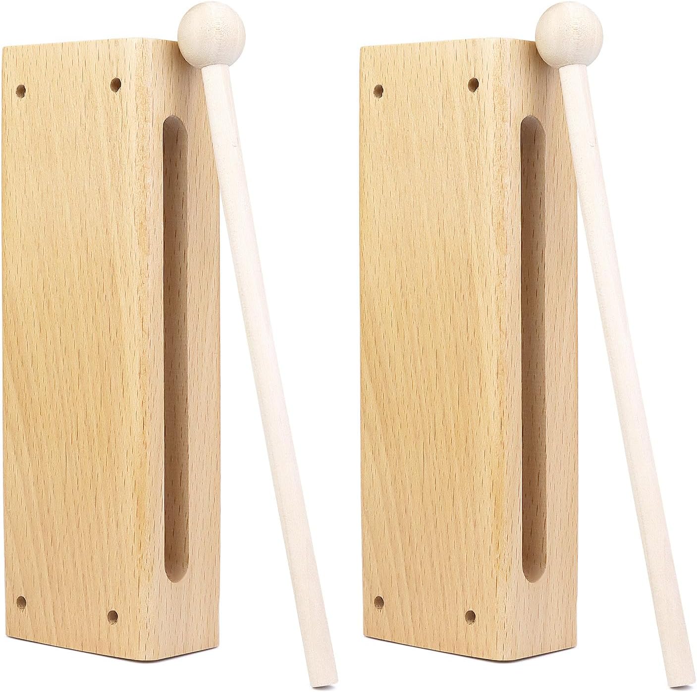 QWORK 2-Pack Solid Beech Wood Sound Blocks with Mallets - Durable Percussion for Concerts, Bands & Rhythm Classes