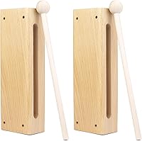 QWORK 2-Pack Solid Beech Wood Sound Blocks with Mallets - Durable Percussion for Concerts, Bands & Rhythm Classes