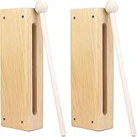 QWORK Conjunto de instrumentos de percussão de madeira – pacote com 2 blocos de som de madeira com marretas, para shows, gravações e bandas comunitárias
