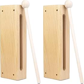 QWORK Conjunto de instrumentos de percussão de madeira – pacote com 2 blocos de som de madeira com marretas, para shows, gravações e bandas comunitárias