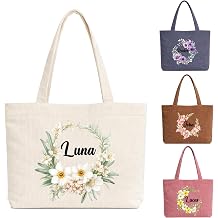 Dyoart Personalized Gifts for Mom, Birth Flower Corduroy Tote Bag for Women, Custom Name Bag, Mothers Day Birthday Gift Bag