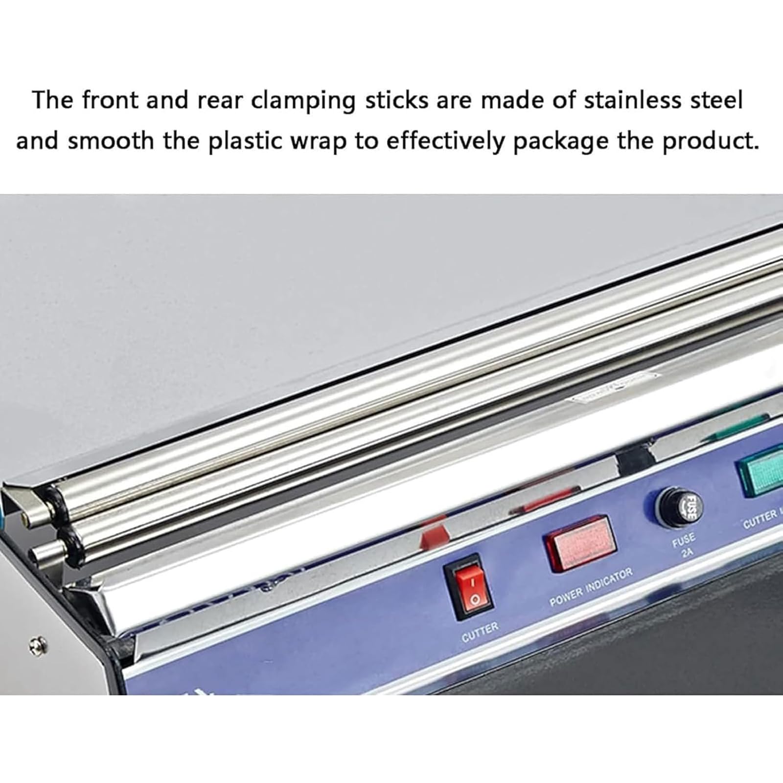 Folienverpackungsmaschine aus Edelstahl, 270 W Heißsiegelgerät mit Bedienfeld, Versiegelung und Schnittbreite 450 mm, für Lebensmittel- und Industrieverpackungen