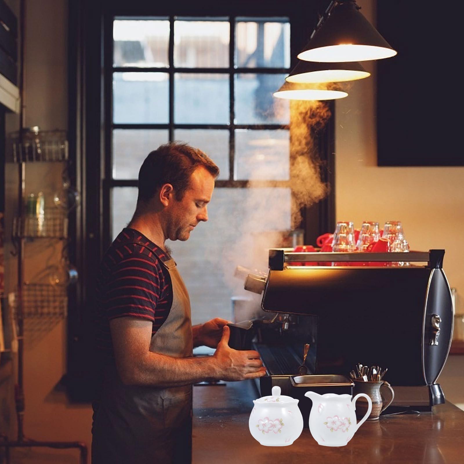 Pot à Lait en Céramique Blanc avec Relief Sucrier avec Couvercle Blanc Ensemble 2 Pièces Récipient pour Café et Sucre pour Usage Domestique et Réception