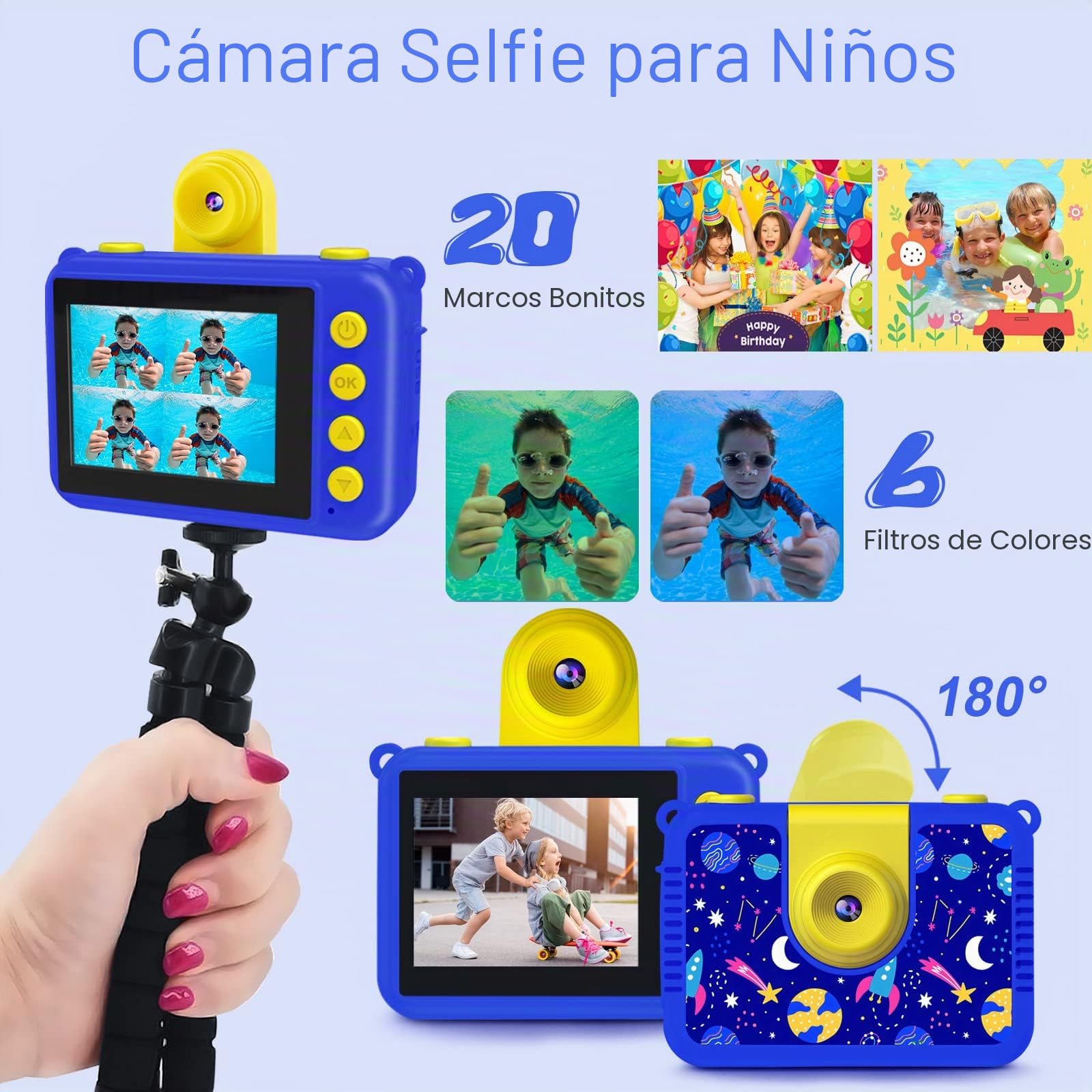 GKTZ Cámara de Fotos Infantil Impermeable, cámara de vídeo de acción submarina Infantil, Regalo de Cumpleaños para Niños y Niñas de 3 4 5 6 7 8 9 10 11 12 Años (Azul Militar)