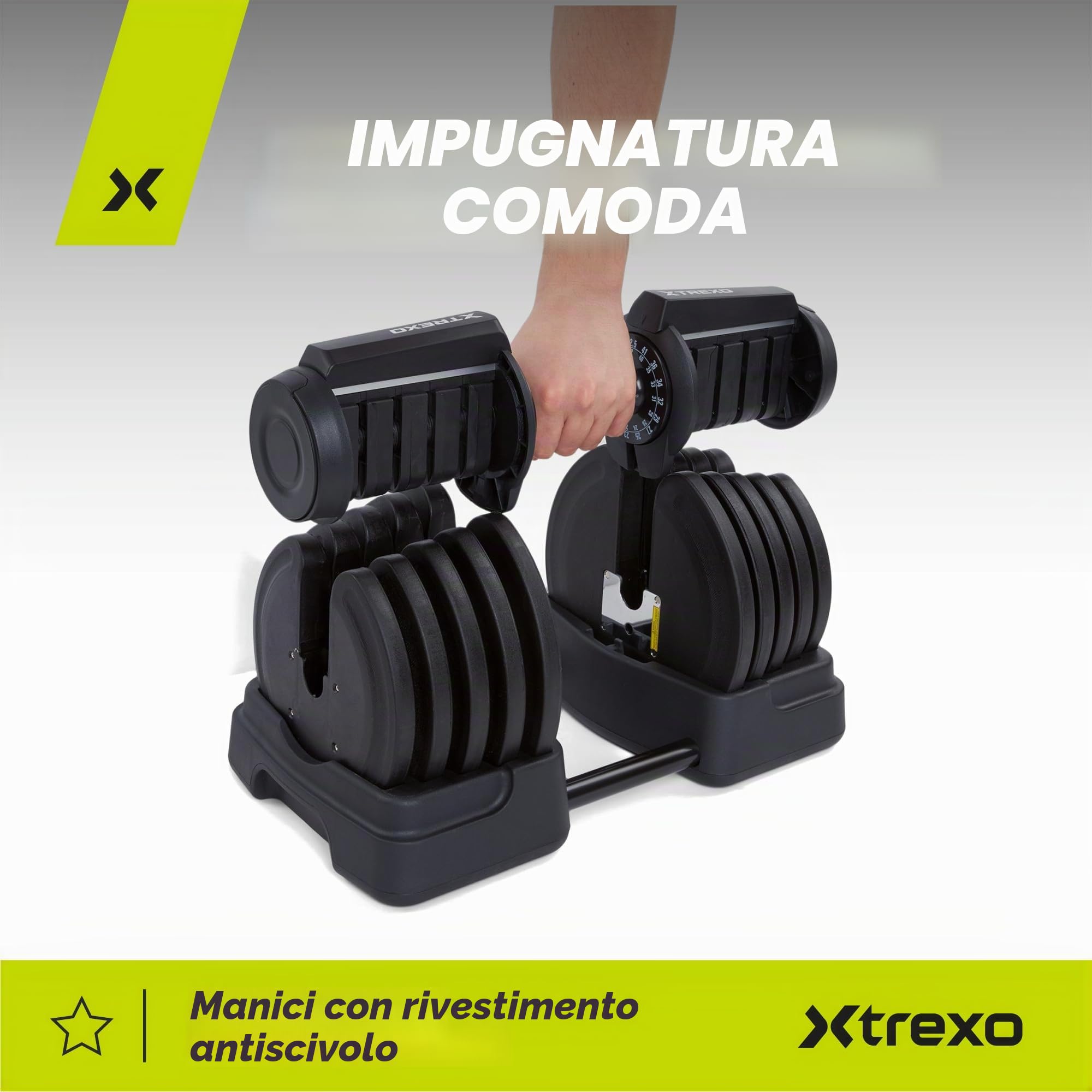 TREXO Set di manubri corti e bilancieri regolabili 2 in 1, da 2 kg a 41 kg, ideale per allenamento di forza, fitness e costruzione muscolare, manubri e bilancieri regolabili, set in ferro con