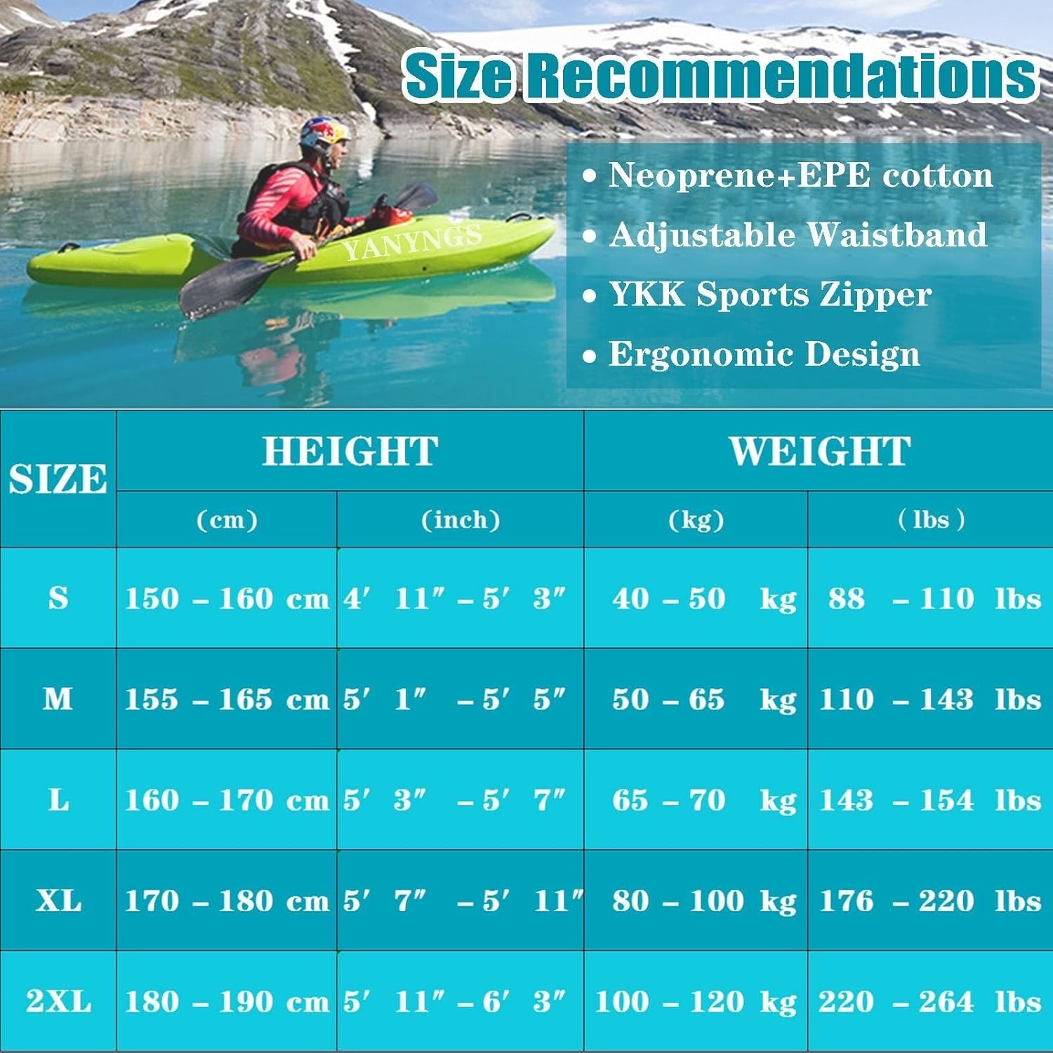 Adult Surf Vest with Zipper, Adjustable Neoprene Surf Vest for Kayaking, Swimming, Surfing, Boating, Fishing and Water Park Activities