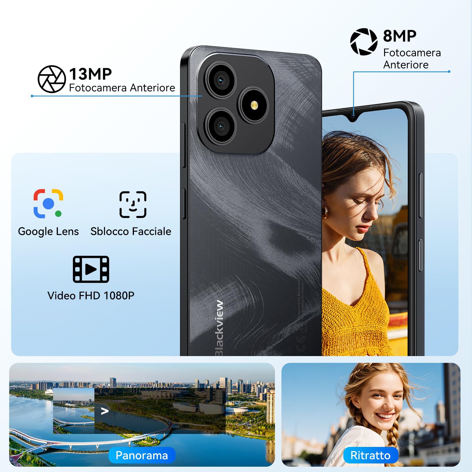 Blackview Wave 9C Smartphone Android 15 con Cover Girevole a 360°, Telefono Cellulare IP54 6.56'' HD+, 12GB+64GB Telefoni, Cellulari 5000mAh, 13+8MP, Dual 4G SIM, OTG, GPS, 3.5mm Jack
